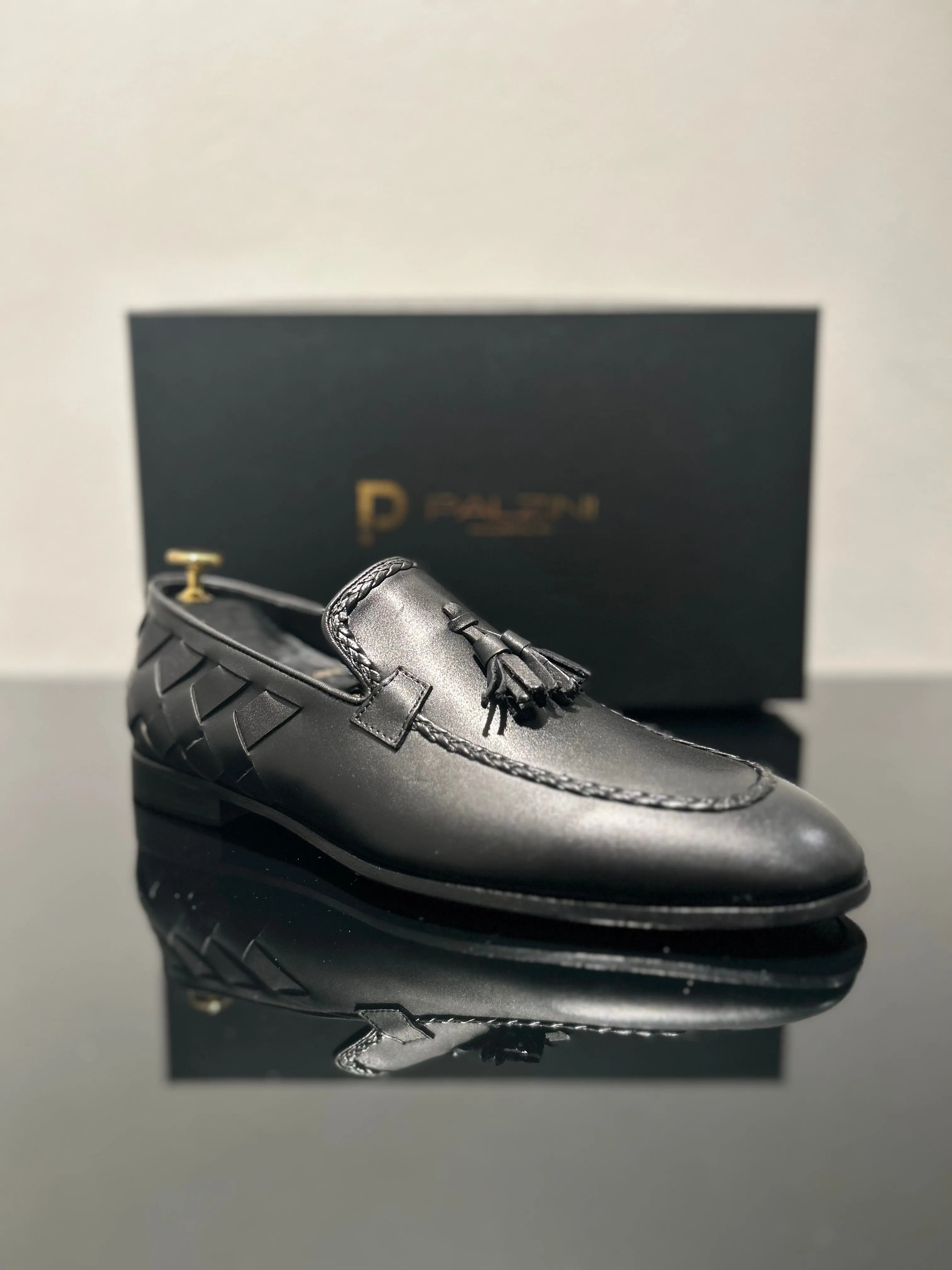 HANDMADE BLACK LEATHER TASSEL LOAFERS