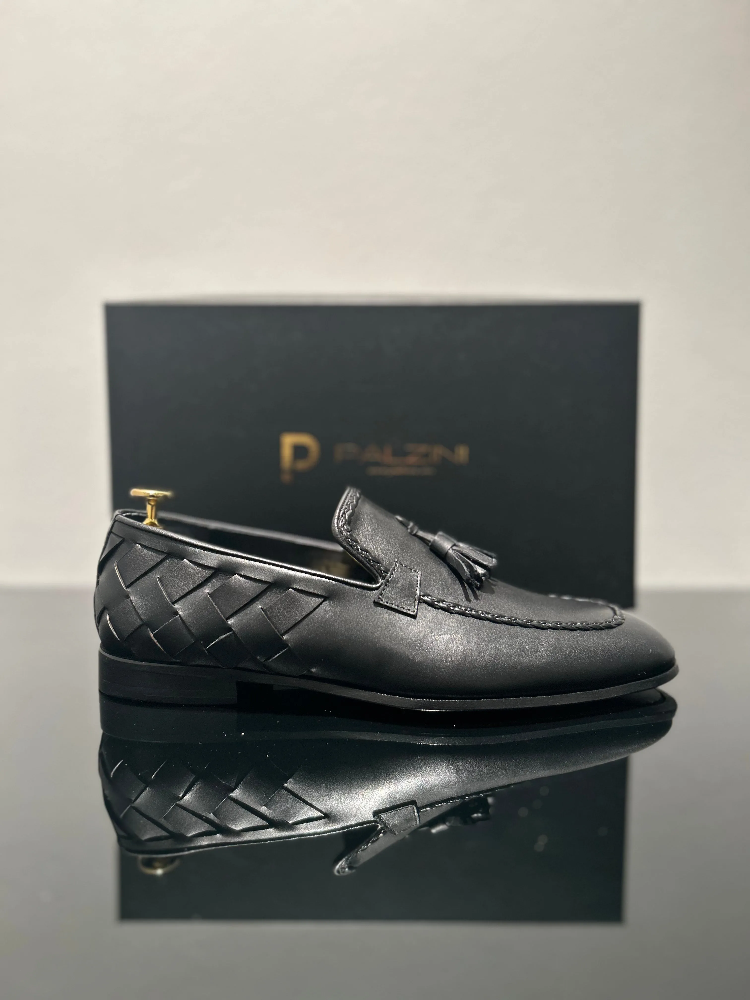 HANDMADE BLACK LEATHER TASSEL LOAFERS