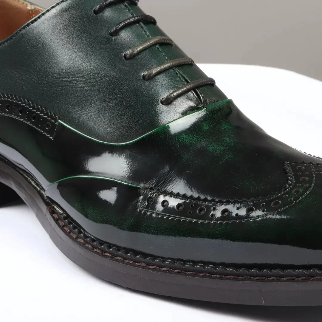 Harry - Men's Green Patent Leather Brogue Shoes