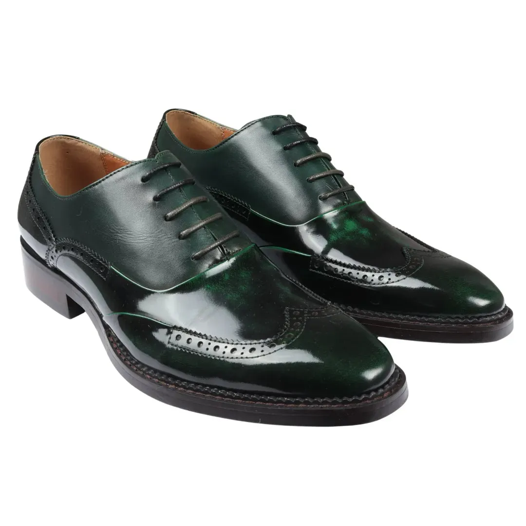 Harry - Men's Green Patent Leather Brogue Shoes