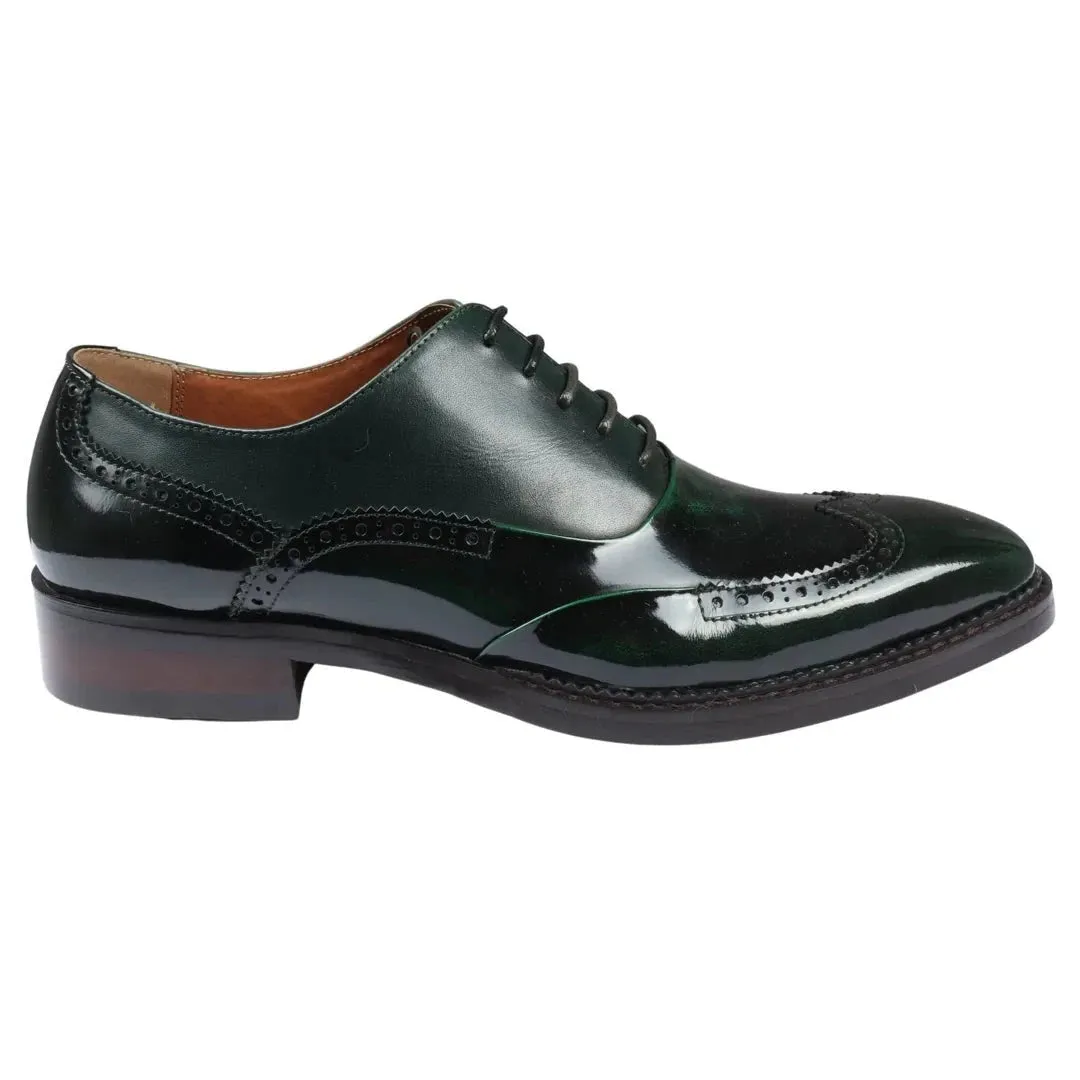 Harry - Men's Green Patent Leather Brogue Shoes