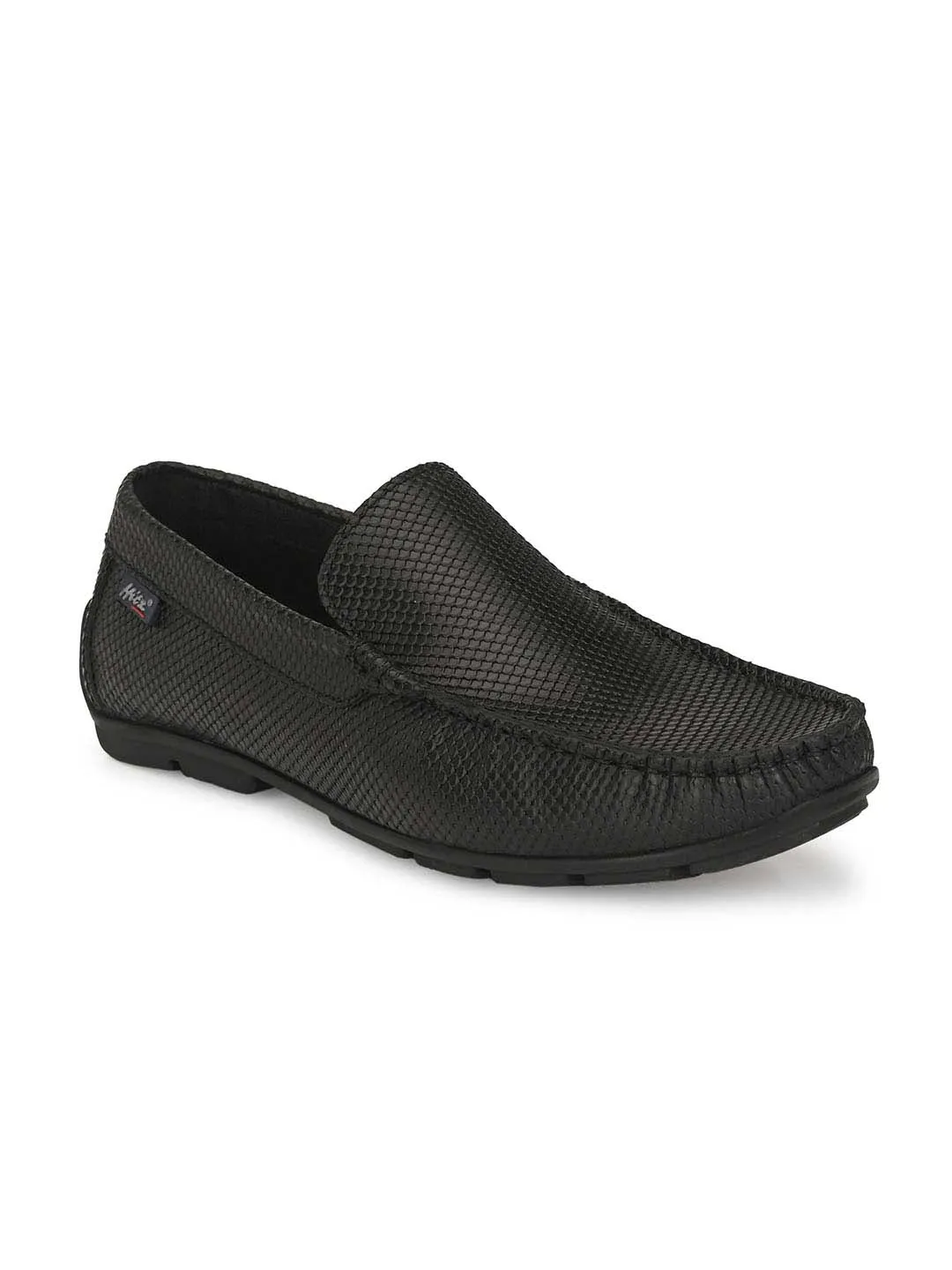 Hitz Men's Black Leather Moccasins Loafer Shoes