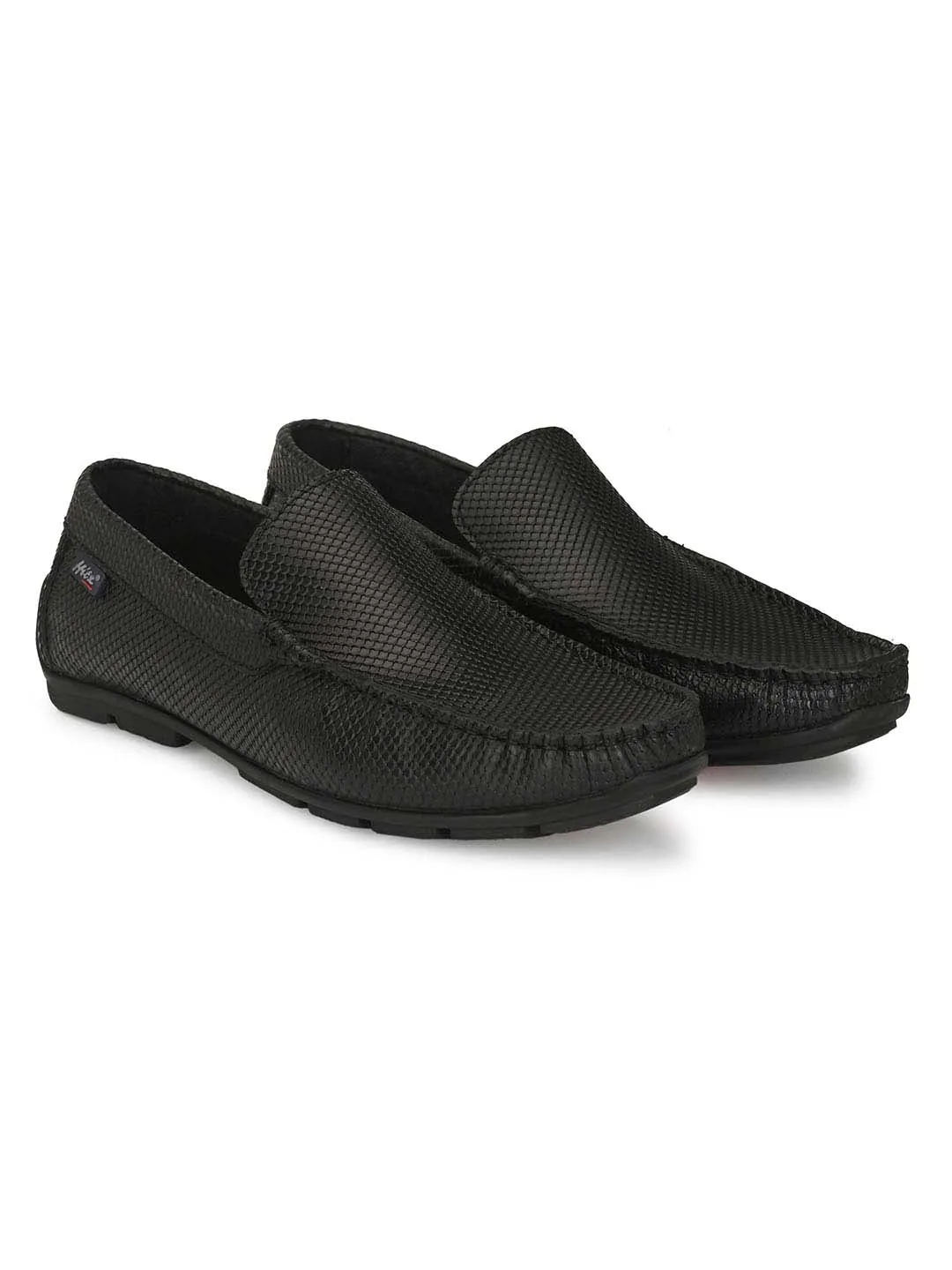 Hitz Men's Black Leather Moccasins Loafer Shoes