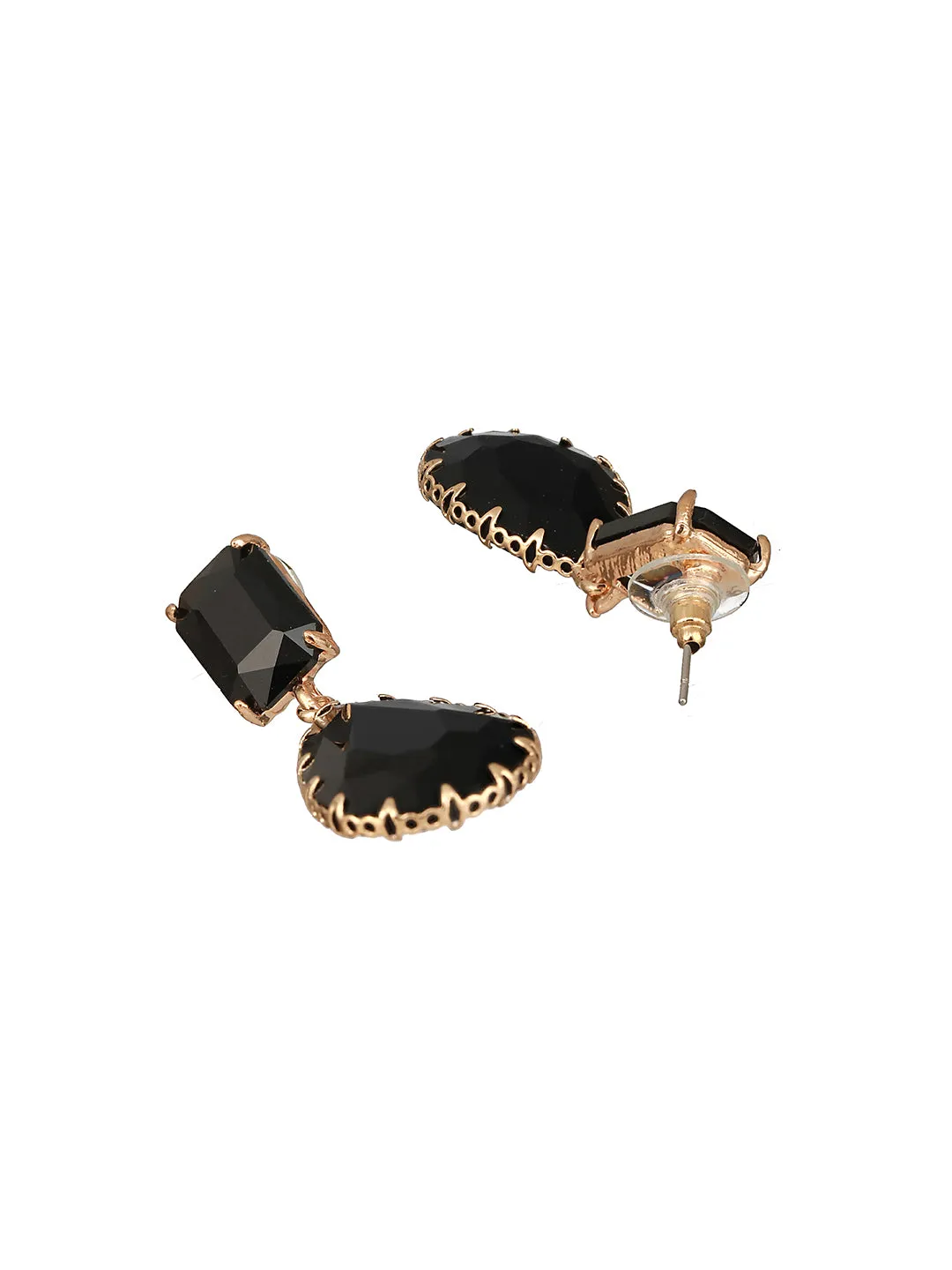 Jazz and Sizzle Gold-Plated Black Transparent Stone Studded Contemporary Tear Drop Earrings