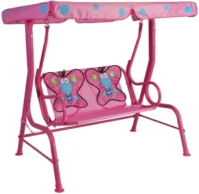 Kozyard Ava Kids 2 Seats Patio Swing, Adjustable Canopy and Safety Belt for Girls, Boys, Children (Pink with Butterfly Seat, Yellow with Tiger Seat)