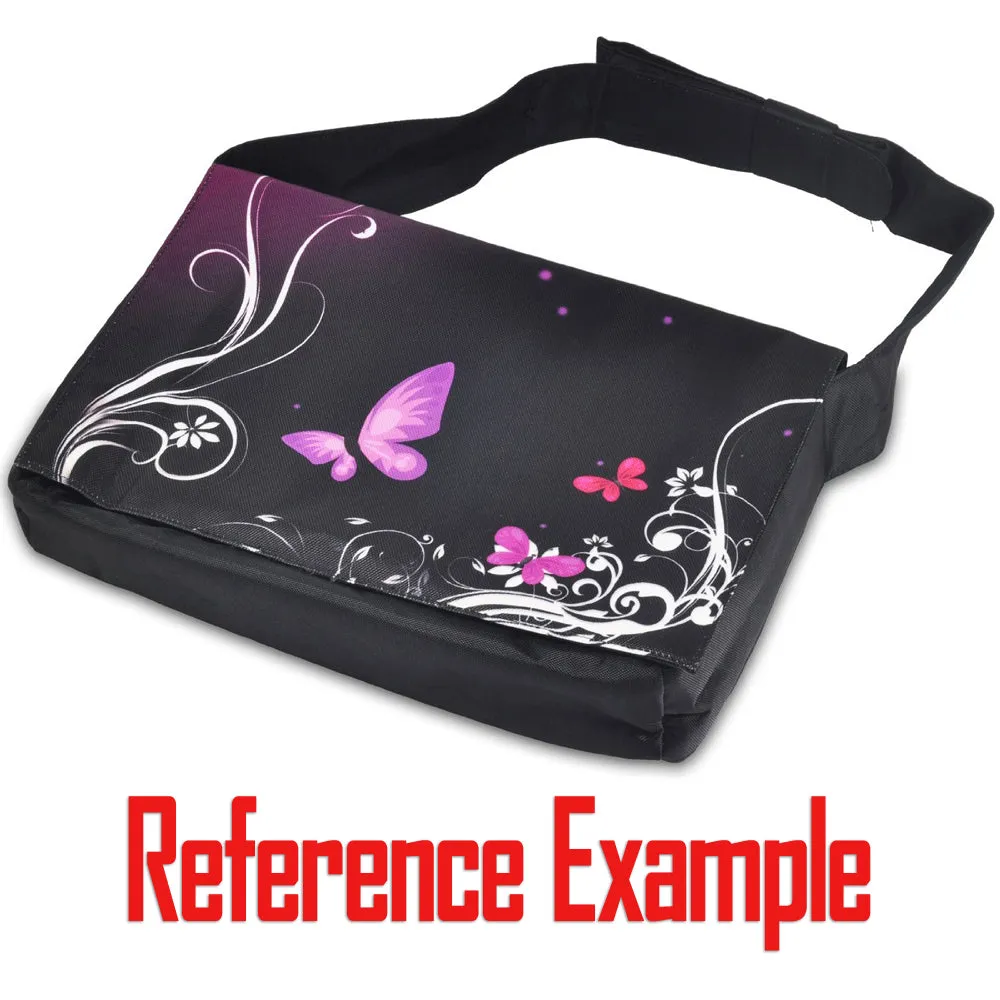 Laptop Padded Compartment Shoulder Messenger Bag Carrying Case & Matching Skin & Mouse Pad – Black Red Flowers Butterfly