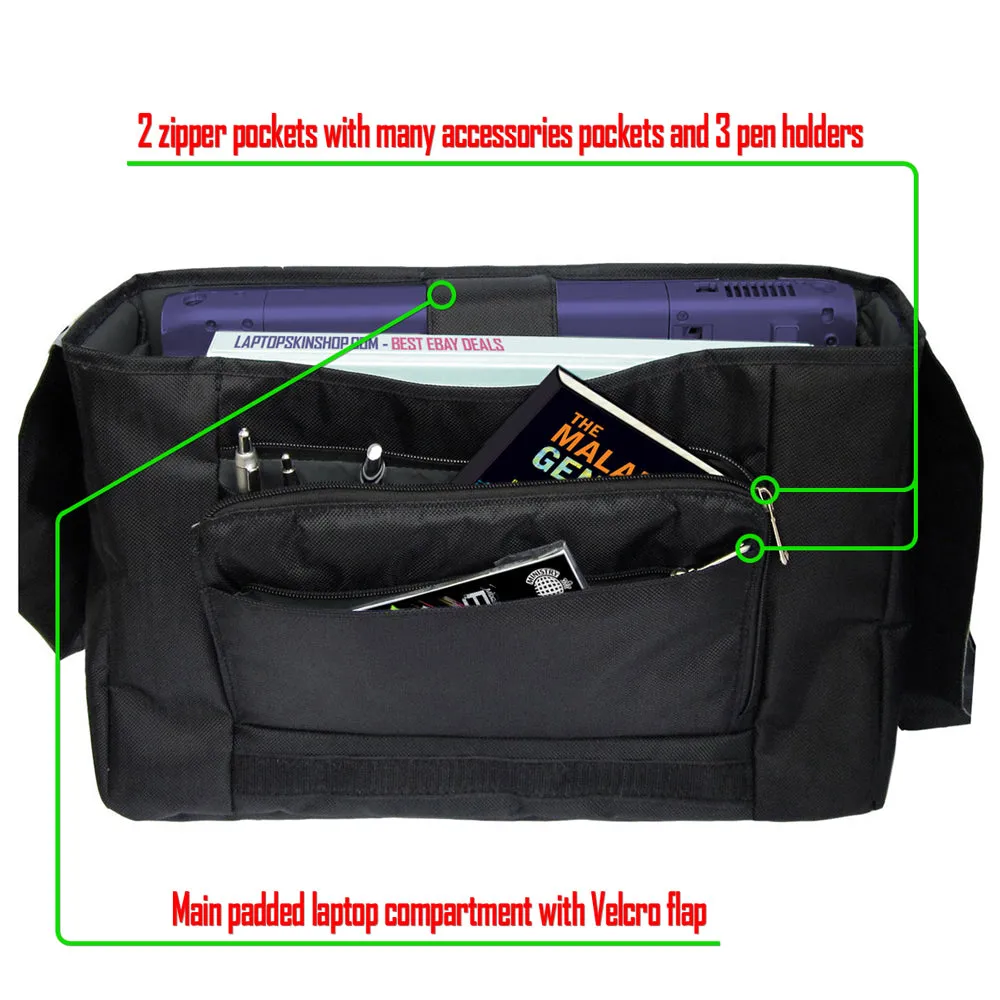 Laptop Padded Compartment Shoulder Messenger Bag Carrying Case – Clock Butterfly Time