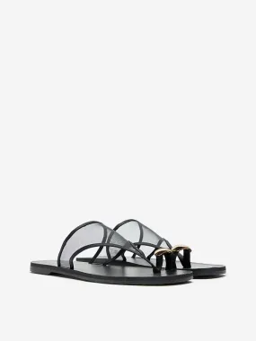 LUNA BLU Black Mesh Detailed Toe-Ring Slides