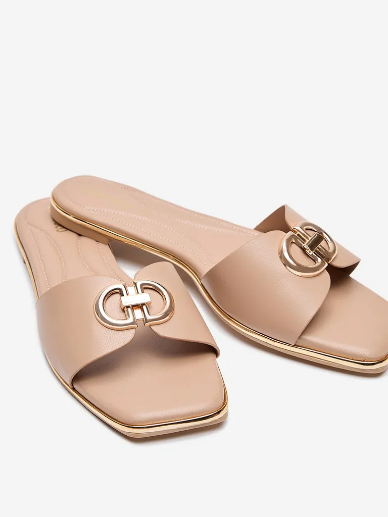 LUNA BLU Blush Pink Metal-Detailed Slides