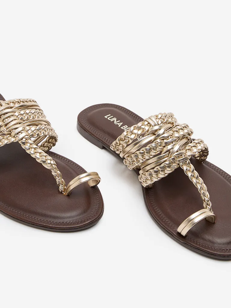 LUNA BLU Gold Braided Kolhapuri Sandals