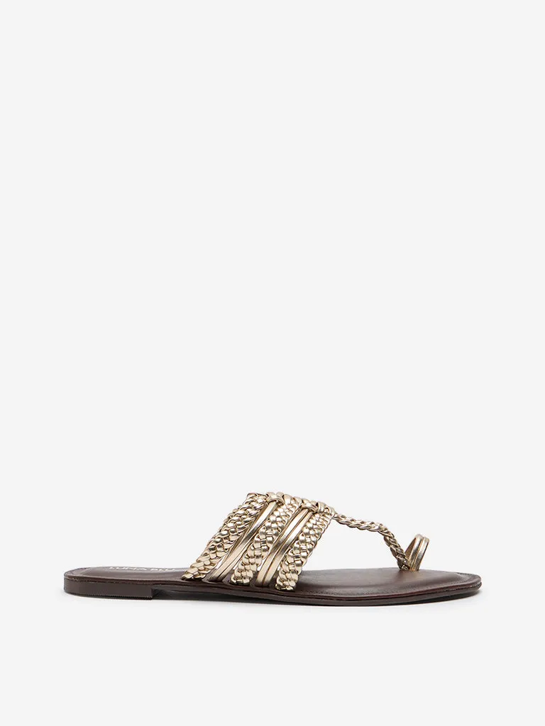 LUNA BLU Gold Braided Kolhapuri Sandals