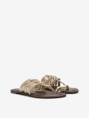 LUNA BLU Gold Braided Kolhapuri Sandals