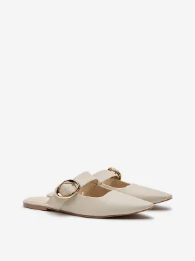 LUNA BLU Ivory Belted Mules