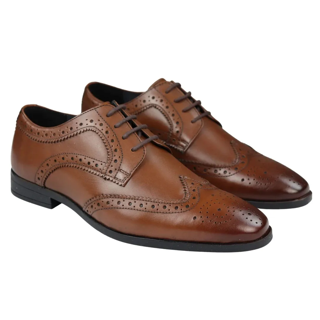 Mens Real Leather Smart Shoes Laced Brogue Shoes Black Brown Classic Gatsby Dress