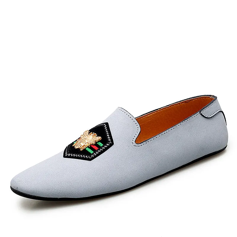 Men's Stylish Loafers Bee Embroidery Leather Shoes For Men | 597