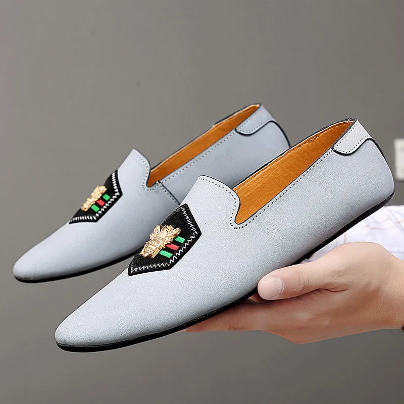 Men's Stylish Loafers Bee Embroidery Leather Shoes For Men | 597