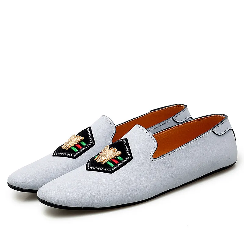 Men's Stylish Loafers Bee Embroidery Leather Shoes For Men | 597