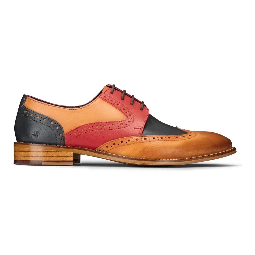 Mens Tan Navy Brown Red Brogue Shoes Laced Classic Vintage Formal Real Leather