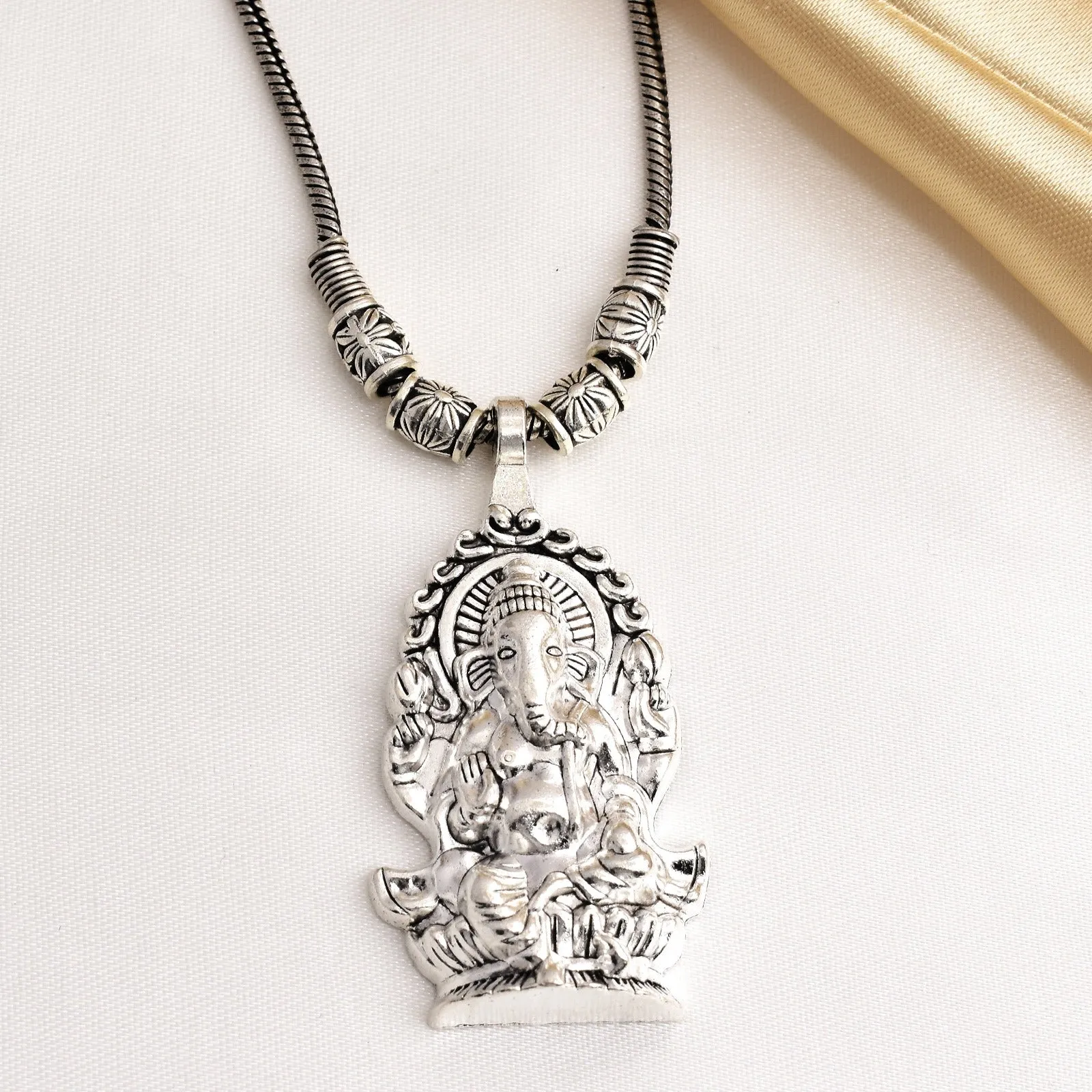 Oxidized Silver Ganesha Pendant Necklace