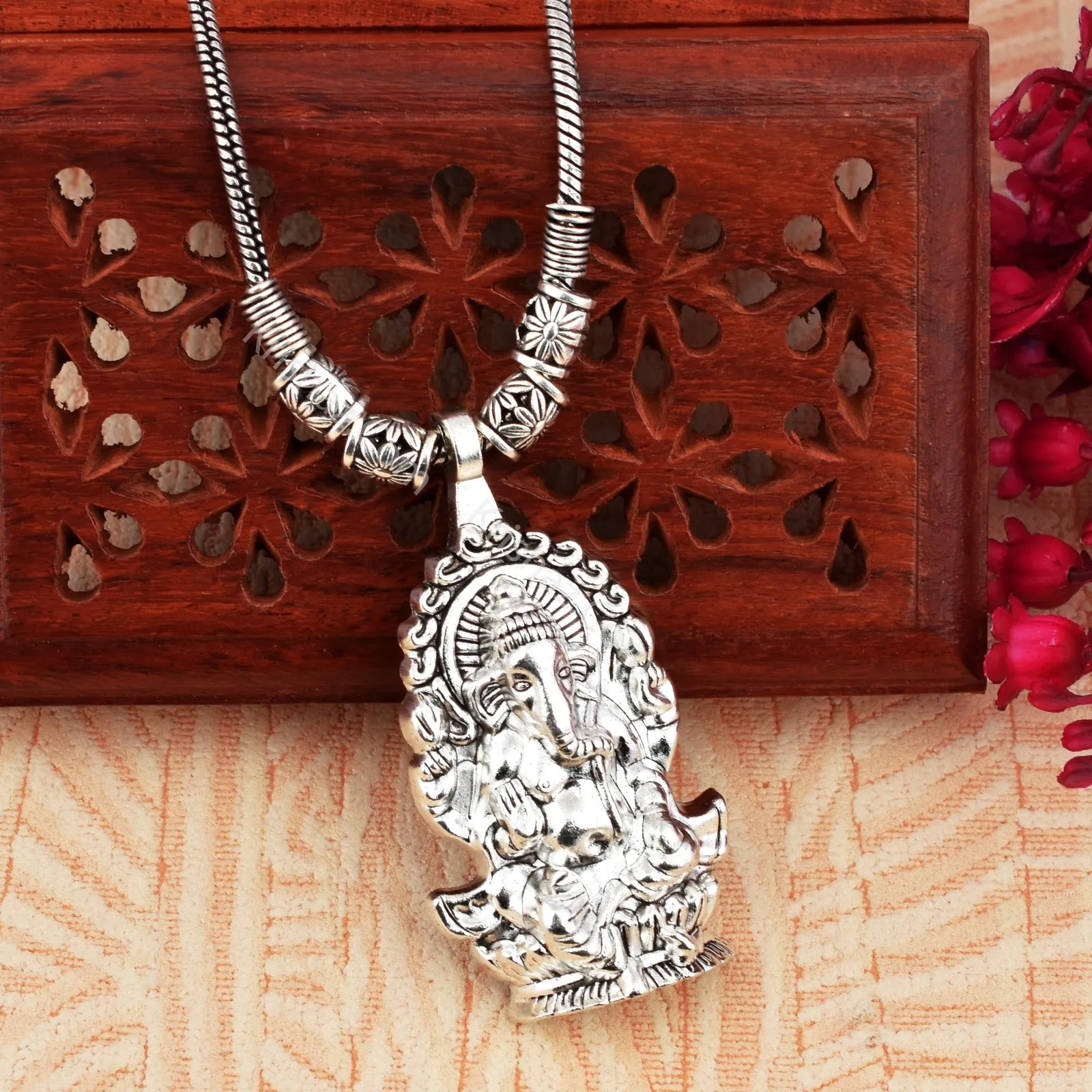 Oxidized Silver Ganesha Pendant Necklace