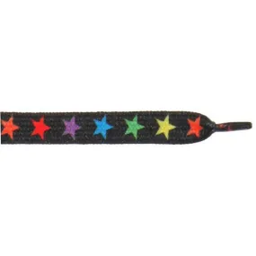 Printed 3/8 Flat Laces - Colorful Stars on Black (1 Pair Pack) Shoelaces