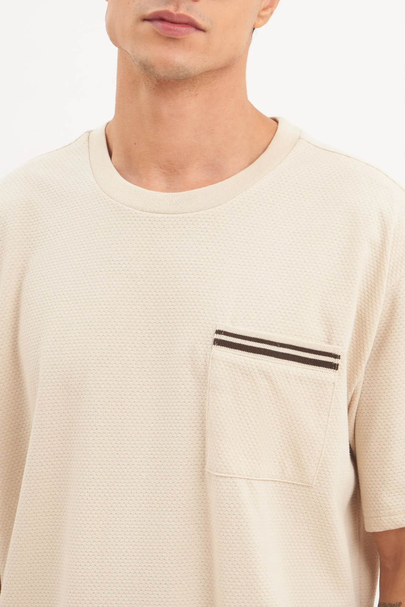 Relaxed Fit Textured Knit T-Shirt With Pocket