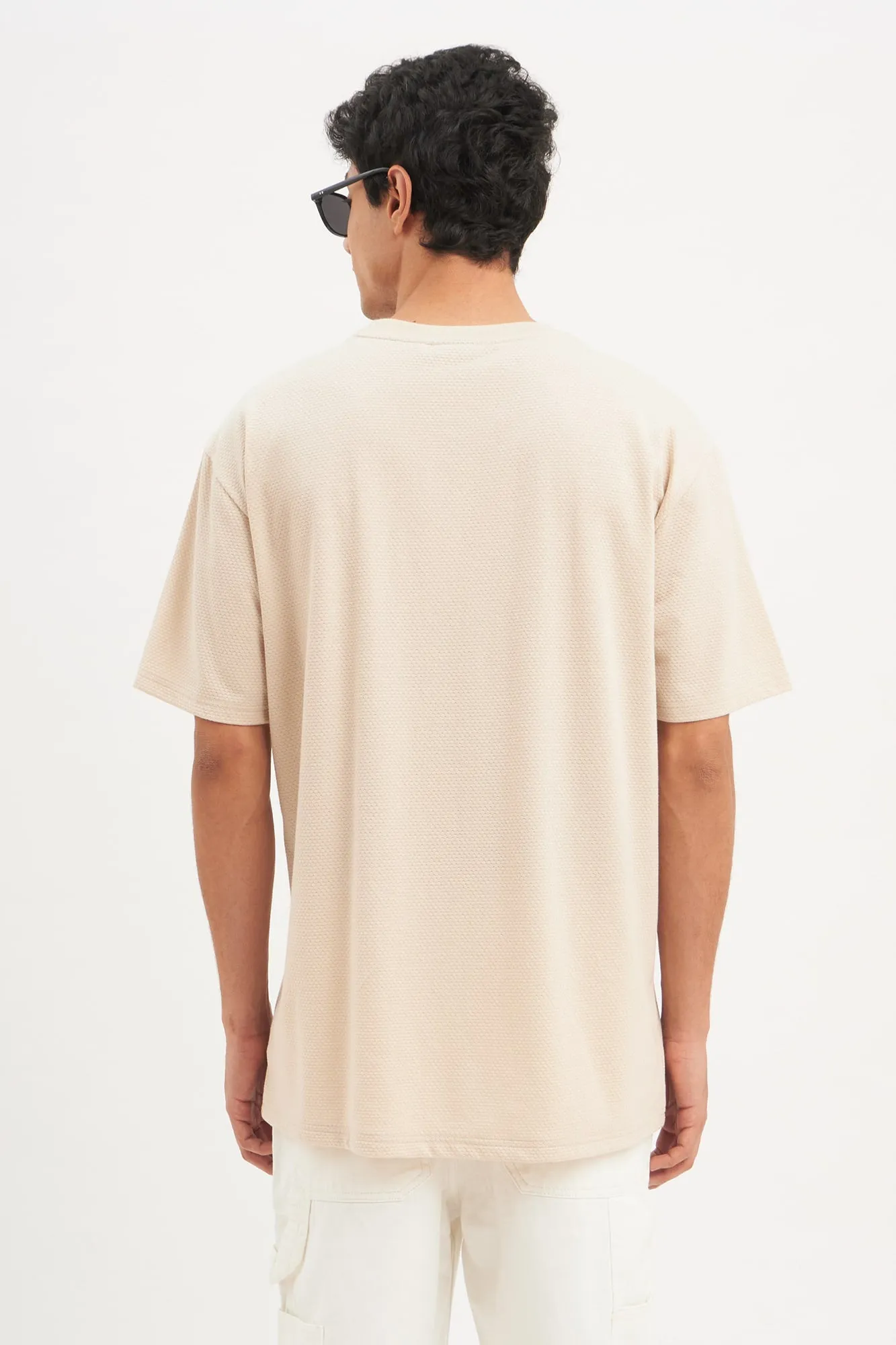 Relaxed Fit Textured Knit T-Shirt With Pocket