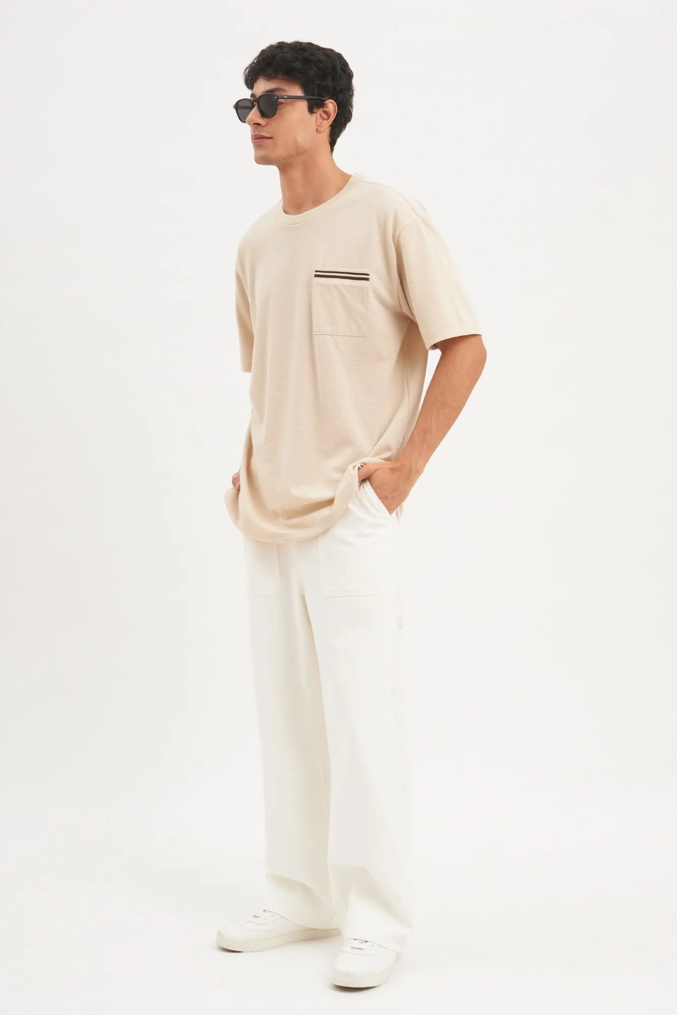 Relaxed Fit Textured Knit T-Shirt With Pocket