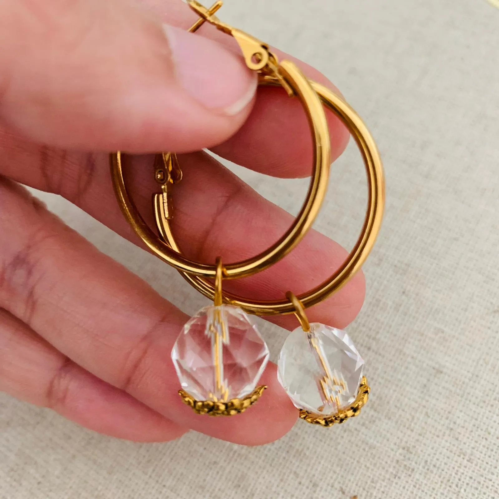 Rock Crystal Hoop GHW Earrings