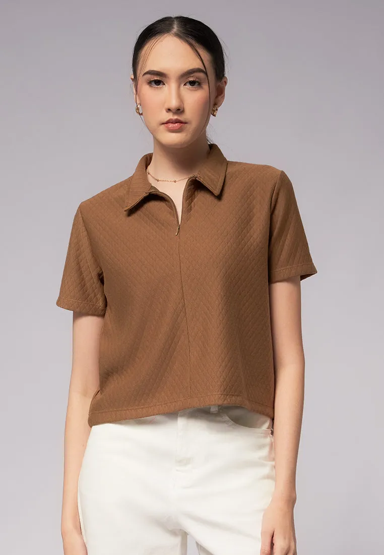 Short Sleeve Polo Shirt with Zipper