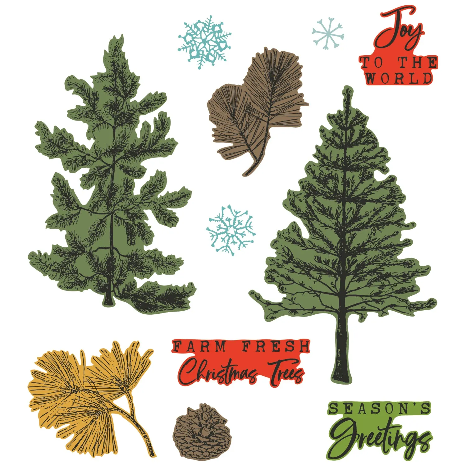 Sizzix A5 Clear Stamps 16PK w/5PK Framelits Die - Pine Holidays by 49 and Market