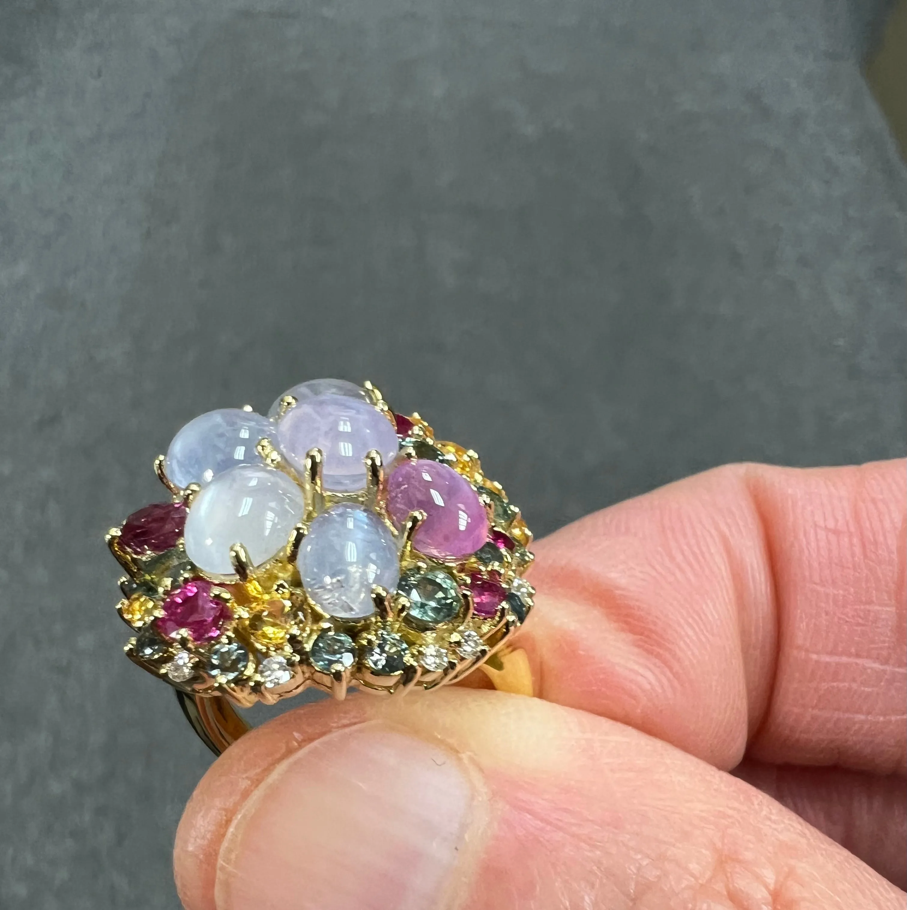 Star Sapphires and Multi Colored Sapphires Diamond Yellow Gold Cocktail Ring