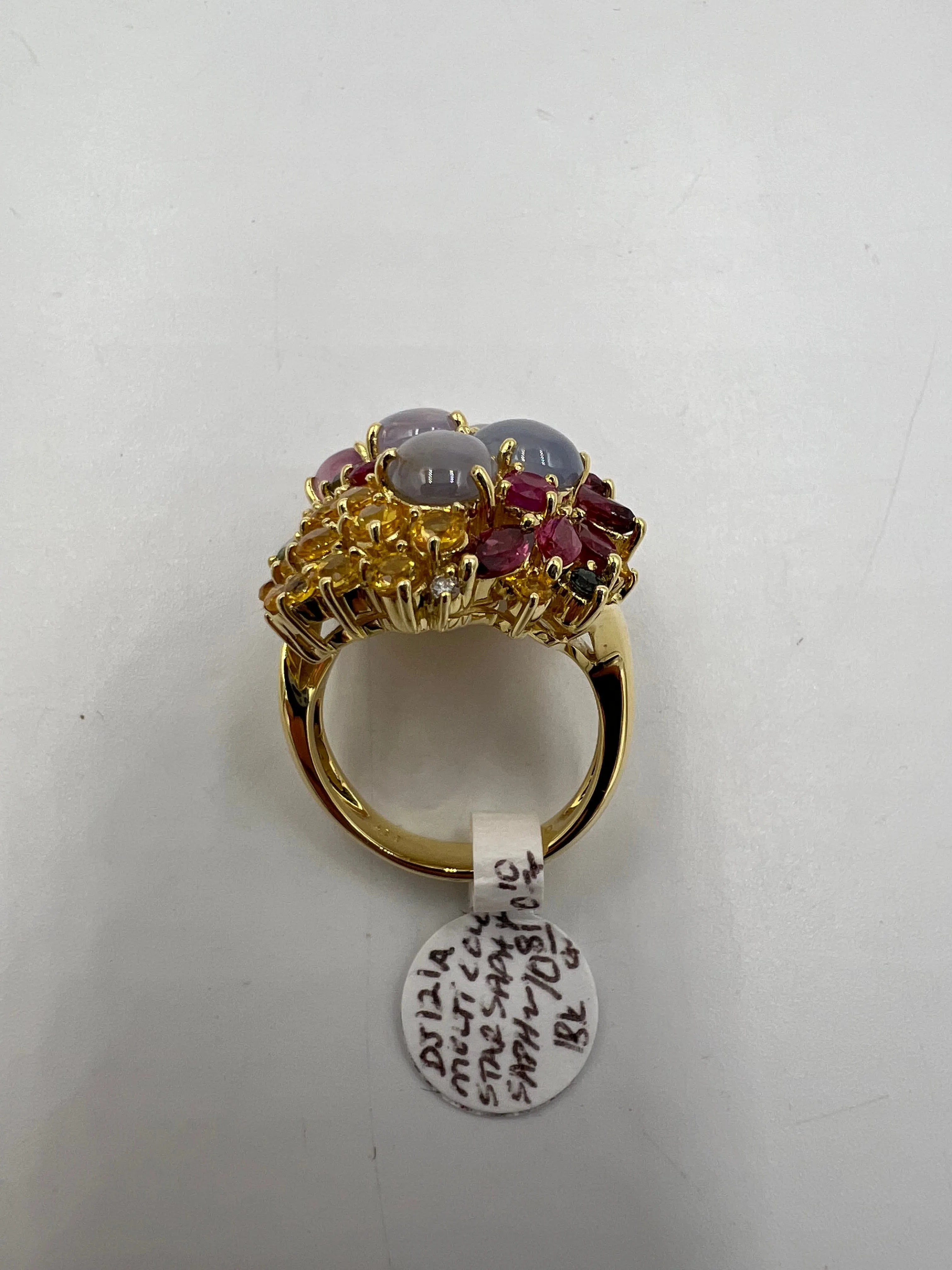 Star Sapphires and Multi Colored Sapphires Diamond Yellow Gold Cocktail Ring