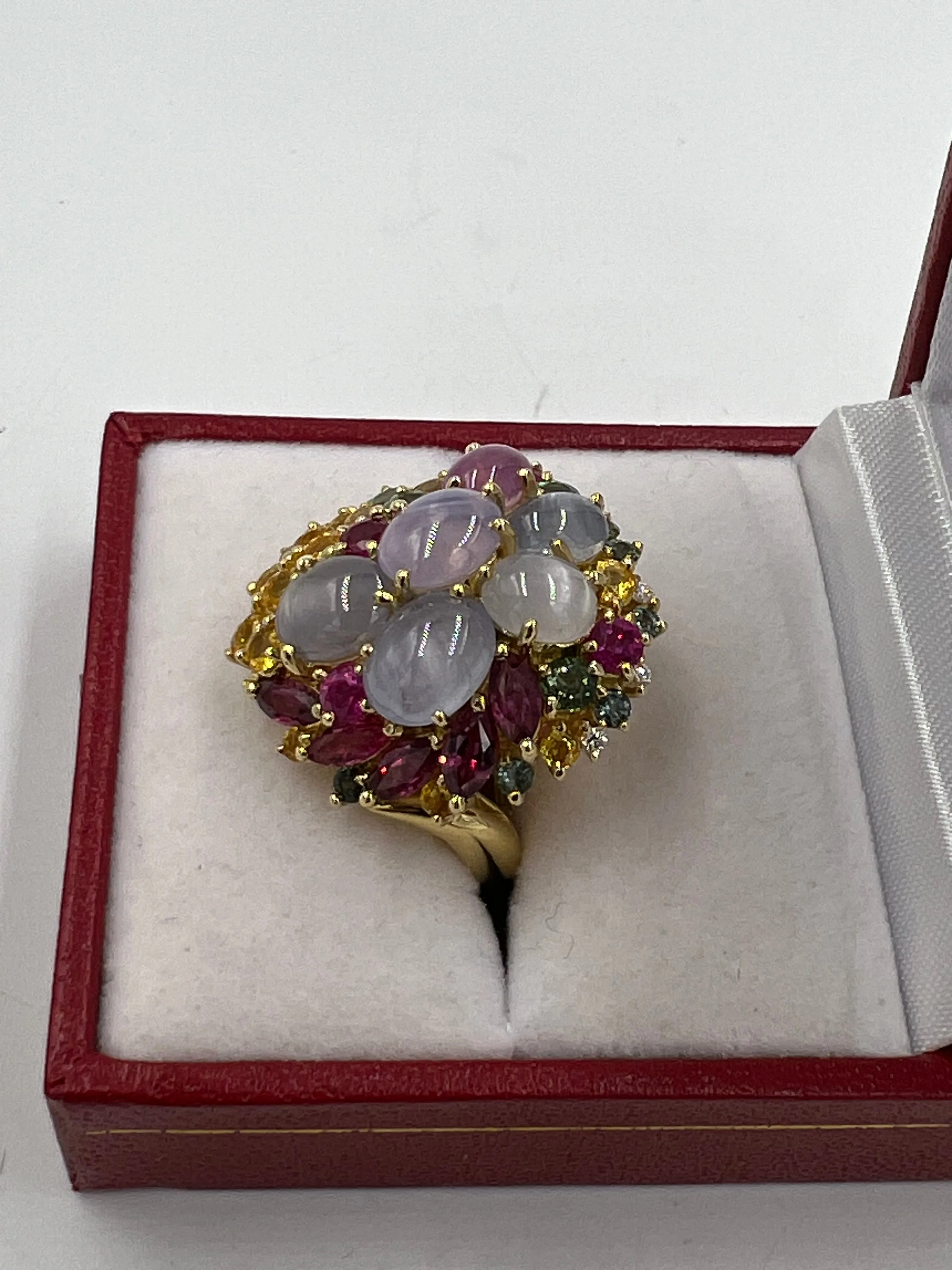 Star Sapphires and Multi Colored Sapphires Diamond Yellow Gold Cocktail Ring