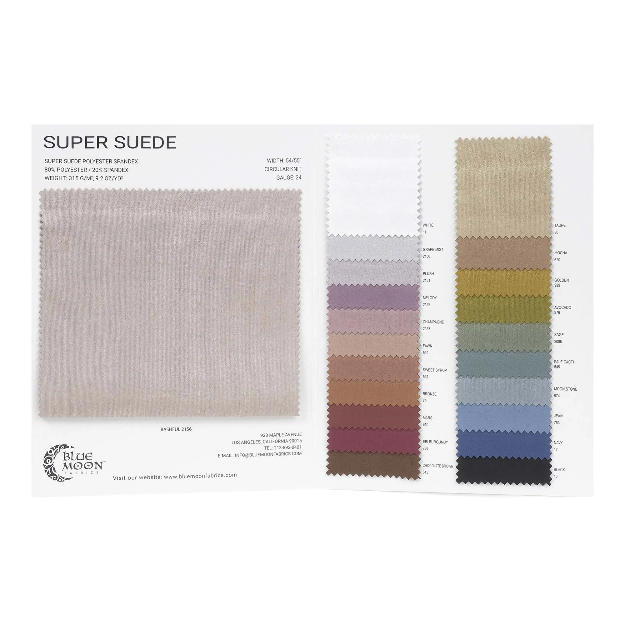 Super Suede Polyester Spandex Color Card | Blue Moon Fabrics