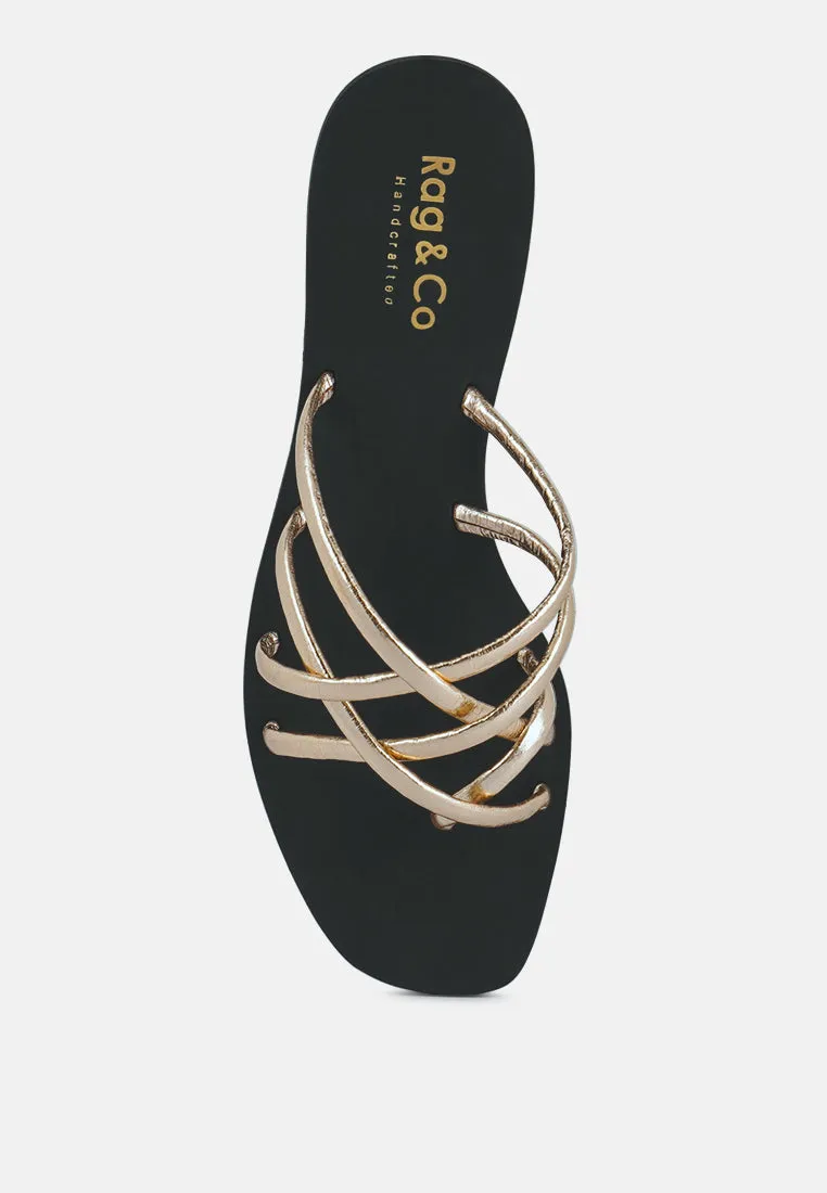 SWEETIN Rose Gold Strappy Flat Slip On Sandals