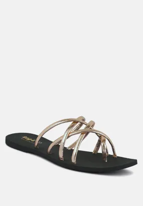 SWEETIN Rose Gold Strappy Flat Slip On Sandals