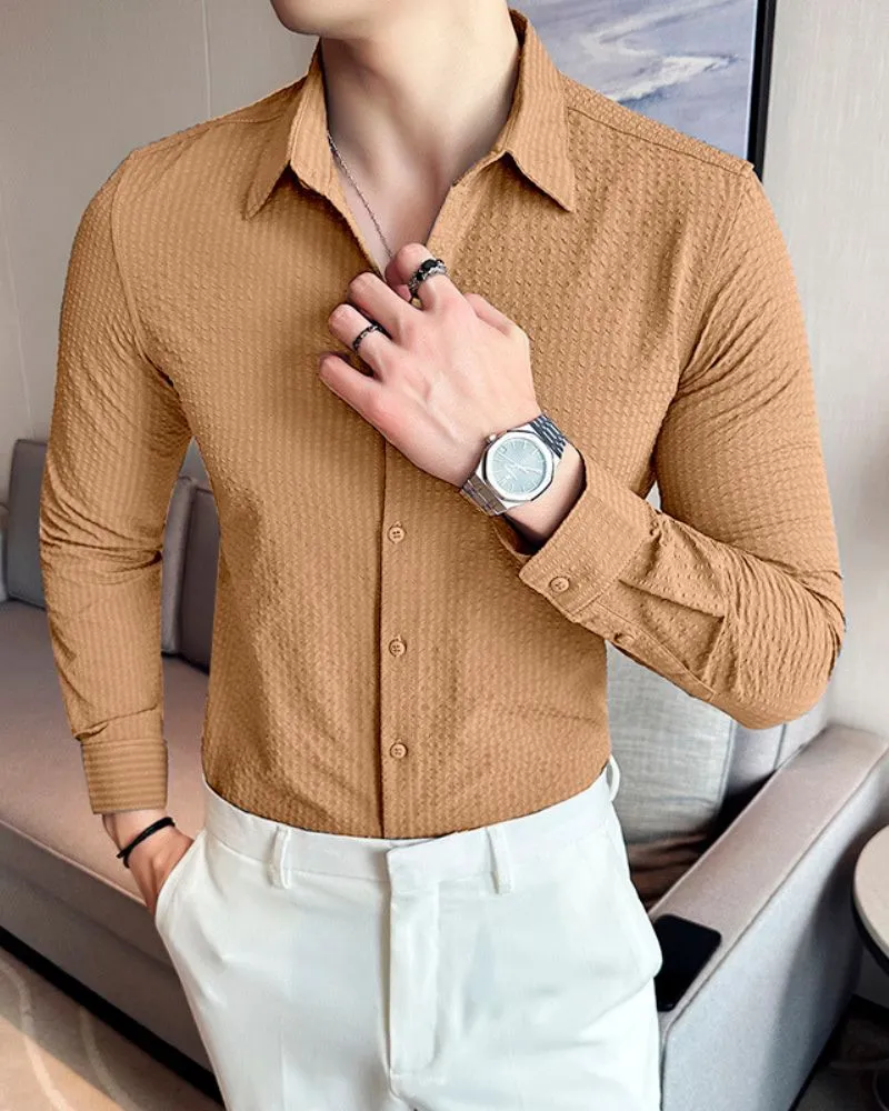 Textured Caramel Full Sleeve Shirt