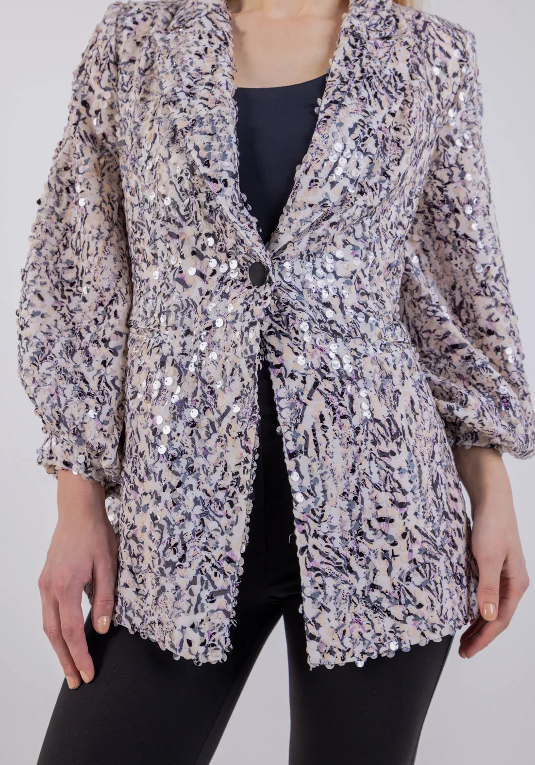 Textured Sequin Blazer with Balloon Sleeves