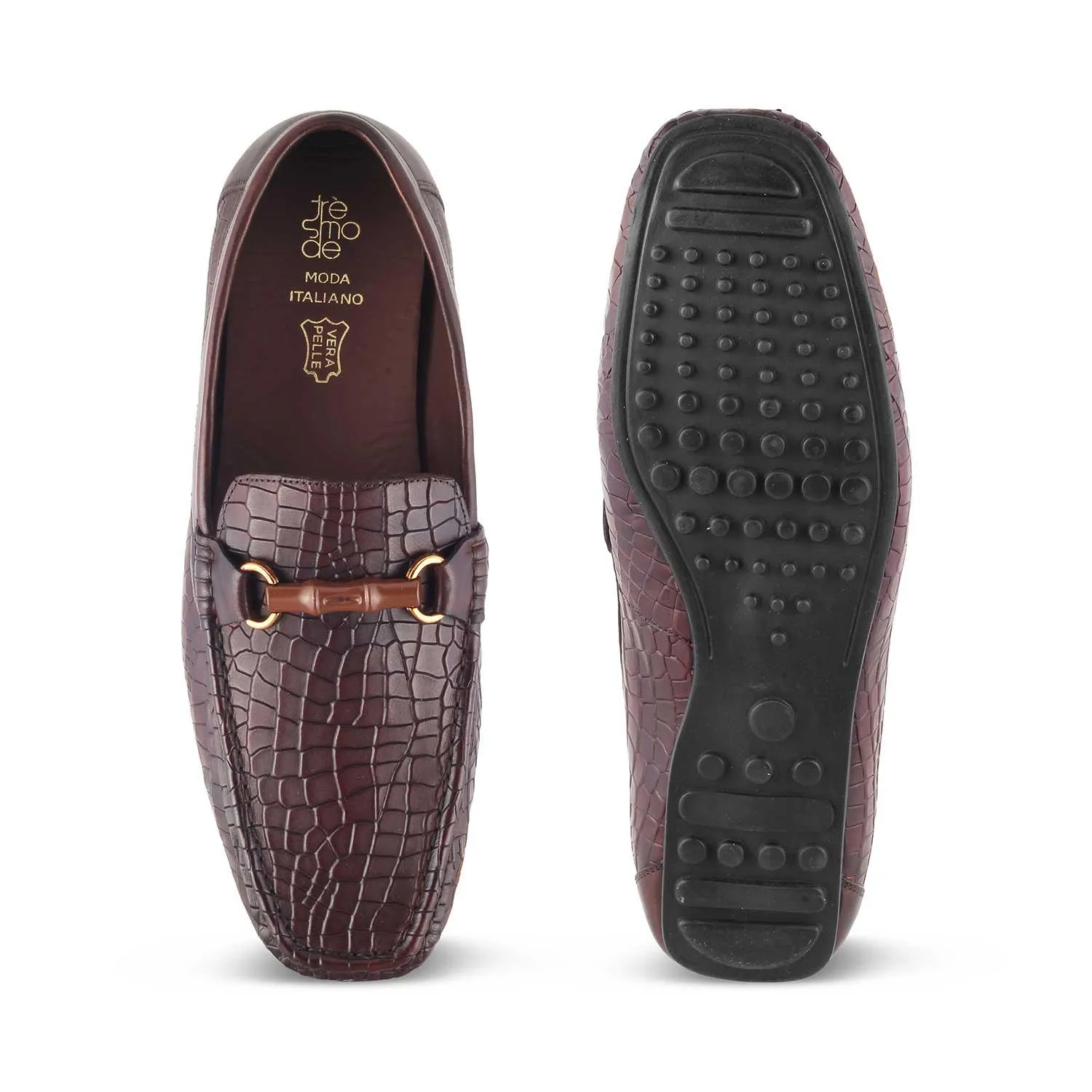 The Croter Brown Men's Textured Leather Loafers Tresmode