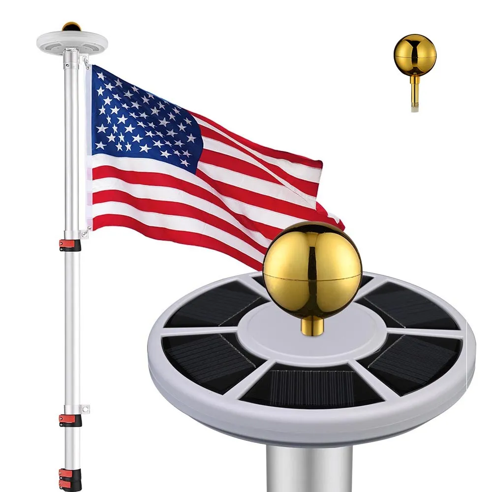 TheLAShop 25ft Telescoping Flagpole Kit with Light Solar Powered