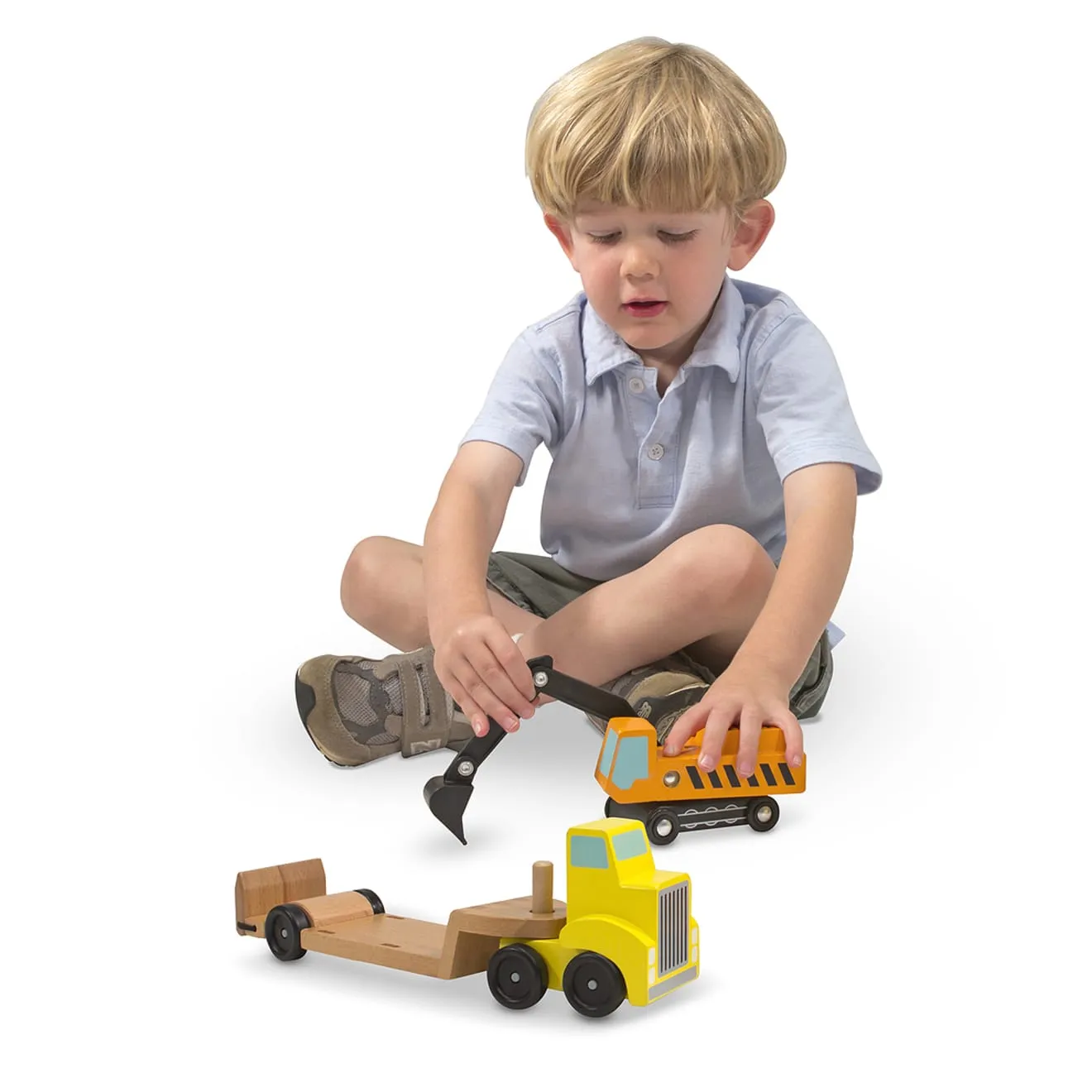 Trailer & Excavator Wooden Vehicles Play Set