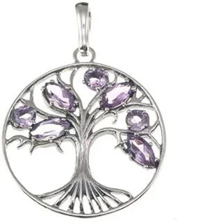 Tree of Life Clear Amethyst Gemstone Pendant in 925 Silver   Silver Necklace chain