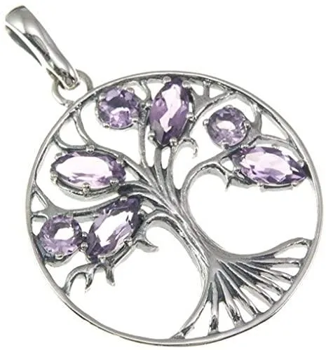 Tree of Life Clear Amethyst Gemstone Pendant in 925 Silver   Silver Necklace chain