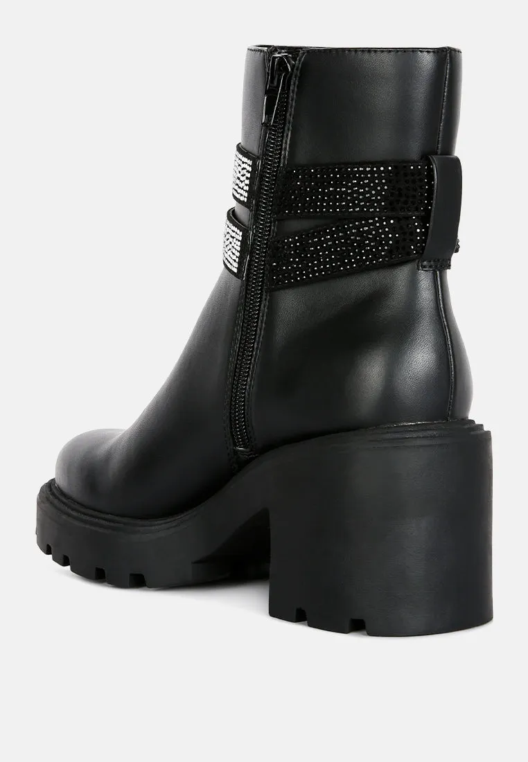 Ulupi Diamante Detail Ankle Block Heel Boot