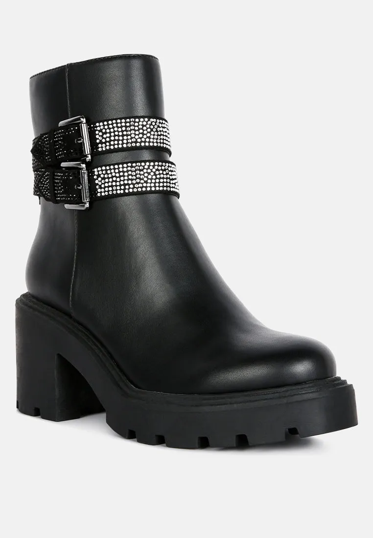 Ulupi Diamante Detail Ankle Block Heel Boot