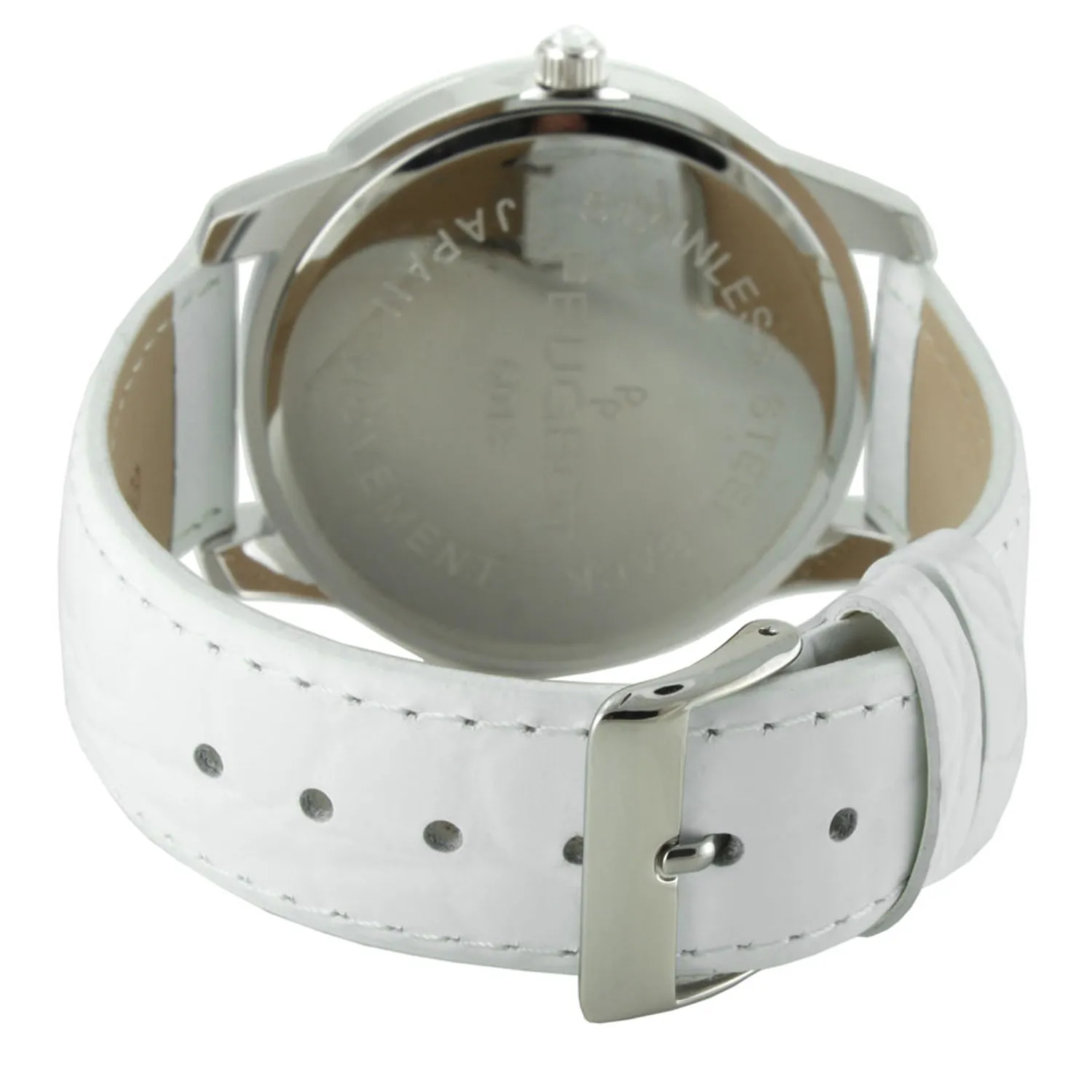 Women's Silver Crystal Couture Watch with White Leather Band